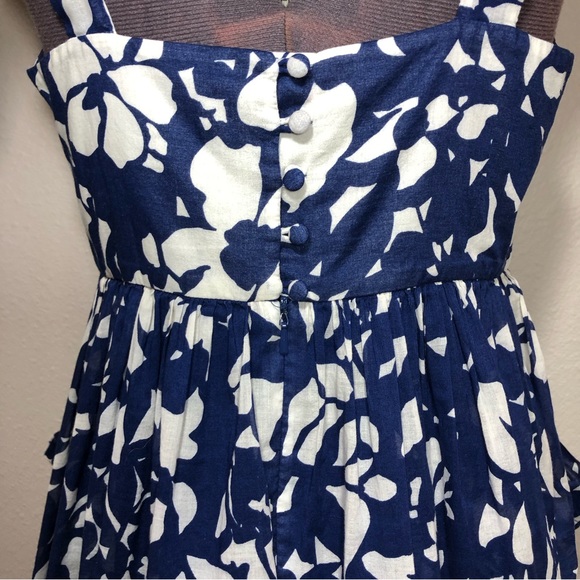American Eagle Cotton Blue Ivory Flowy Skirt Pockets Floral Straps Lined Dress 6 - Picture 10 of 13